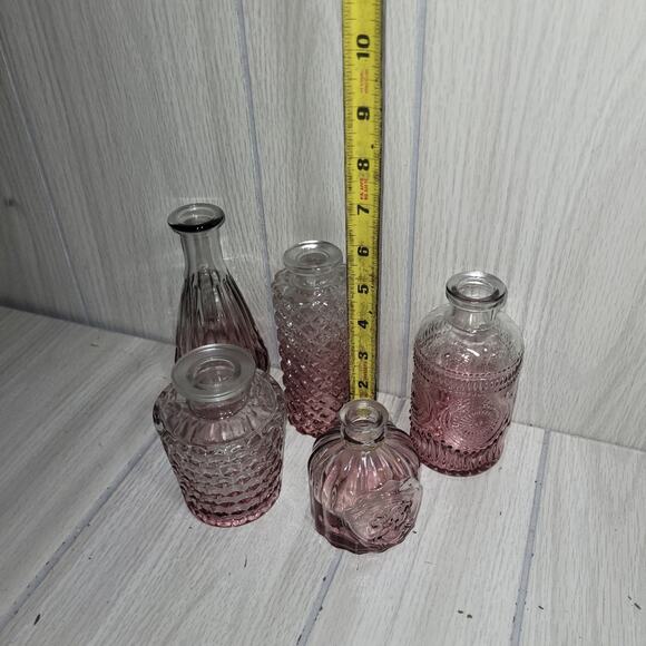 Pink Hombre Glass Vase Set Of 5 Potion Jars Spells Witch Flowers Mothers Day - Picture 8 of 8